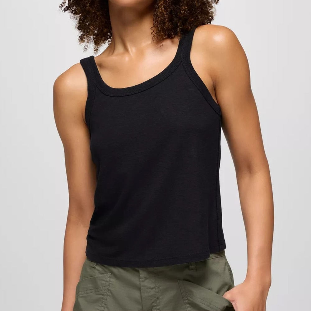 Prana Cozy Up Scoop Tank Women's S Black Standard Fit Soft Hemp TENCEL Blend